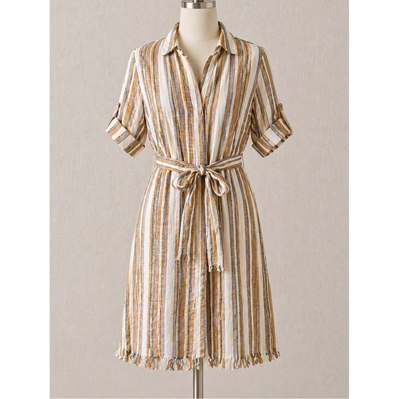Anthropologie Dresses & Skirts - Anthropologie DREW Linen Shirt Dress XS Ollie Stripe Midi Vacation Resort Preppy
